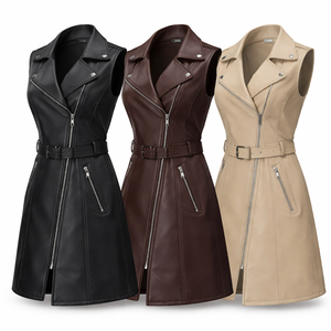 Chalecos Largos de Cuero para Mujer al por Mayor - Chaquetas de Primera Calidad, Proveedor Mayorista de Chalecos de Cuero Personalizados OEM para Mujer - Product Image 3