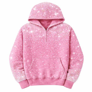Sweat à capuche noir personnalisé pour homme avec strass, motif étoile scintillant sur toute la surface, coupe oversize, streetwear, pull, fabricant OEM - Product Image 3