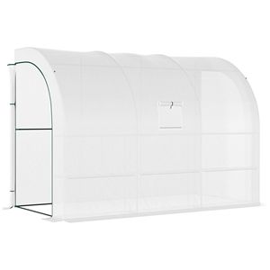 Serra a tettoia verde 3x1,5x2,1m con 2 porte avvolgibili, telo in PE bianco e 3 ripiani in filo metallico, per la coltivazione di piante in giardino - Product Image 1