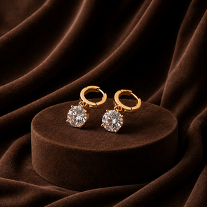 Boucles d'oreilles créoles brillantes pour femme avec diamants ronds et moissanite, en or jaune vermeil 14K, bijoux pendantes pour soirée - Product Image 4