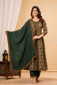 Conjunto Anarkali Verde Bordado para Mujer, Kurta con Trabajo Elaborado, Traje Palazzo, Ropa Étnica para Bodas y Fiestas - Product Image 2
