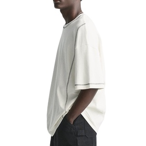 100% algodón para hombre, camiseta de gran tamaño con hombros caídos, camiseta en blanco con cuello simulado extendido, camiseta de talla grande de alta calidad para hombre - Product Image 3