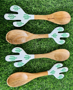 Handmade Mango Wood <b>Spoon</b> with Enamel Cactus Handle Decorative Small Wooden <b>Spoons</b> Eco-Friendly Mini <b>Serving</b> <b>Spoon</b> for Kitchen - Product Image 1