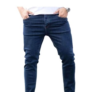 Men's Lightweight Breathable <b>Elastic</b> Waist Garment Dyed Custom Printed Cotton Denim <b>Jeans</b> High Street Wear Fitness Pants Hot - Product Image 1