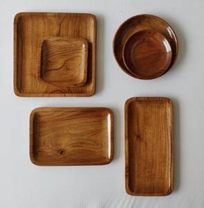 Plateau de service en bois naturel au design créatif avec 2 compartiments, vaisselle, ustensiles de cuisine, plateau de rangement au meilleur prix - Product Image 4