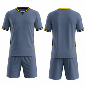 Best selling Steel Grey Soccer Uniform Set with Navy and Yellow Trim Sublimated Football uniform - Product Image 3