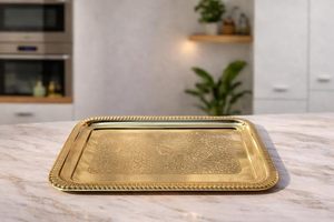 Handcrafted Rectangular Brass <b>Serving</b> <b>Tray</b> with Engraved Floral Pattern Decorative <b>Gold</b> Finish Tea Coffee Breakfast Platter for - Product Image 5