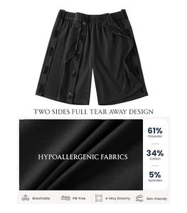 Shorts de sport unisexe en tissu éponge à taille haute, à déchirure facile, 9 pouces, en coton, avec boutons-pression, pour la récupération post-chirurgie de la hanche, longueur au-dessus du genou, avec poches - Product Image 3