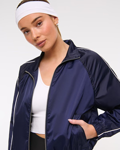 Veste coupe-vent bleu marine pour femme, manches longues, fermeture éclair, col montant, respirante, en polyester, pour l'automne - Product Image 4
