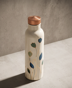 Botella de Agua de Cobre Esmaltada Artesanal con Estampado Floral de Lujo, Frasco Ayurvédico para Fitness, Contenedor Ecológico para Bebidas - Product Image 5