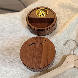 Round Wooden <b>Bakhoor</b> Burner Box 2-in-1 Arabic <b>Oud</b> Incense Holder & Storage Case With Removable Metal Cup For Home Decoration - Product Image 2