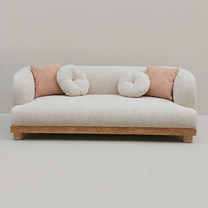 Scandinavian Boucle <b>Sofa</b> With <b>Wooden</b> Legs Three Seat Cushion Back Curved Arms Living Room Furniture - Product Image 2