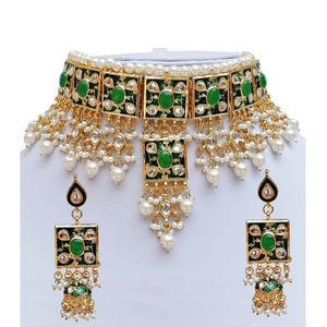 Collier choker indien classique pour femme, pour mariage, fiançailles, anniversaire, fête, vert, cristal traditionnel, Kundan, fausse perle, alliage d'or, cadeau - Product Image 1