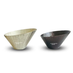 Luxury Angled Metal Decorative Bowl Set Ribbed Texture Champagne & Anthracite Centerpiece Modern Slant Cut Fruit Bowl for Home - Product Image 1