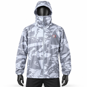 Custom Mens Lightweight Hooded <b>Windbreaker</b> Full Zip Face Cover Abstract <b>Camo</b> Rain Jacket OEM Manufacturer - Product Image 2