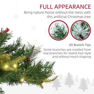 2 Ft/22 Inch 2 Pack Prelit Artificial Christmas Tree Cordless 69 <b>Branches</b> with Warm White LED <b>Lights</b> and Red Berries Pine Cones - Product Image 4