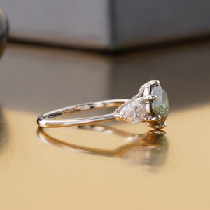 2.00 CT Fancy Green Lab Grown Oval Cut Diamond <b>Ring</b> with VS1 Clarity 14K White <b>Gold</b> <b>Cocktail</b> Statement Jewelry - Product Image 3