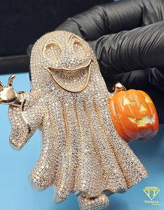 Pendentif fantôme citrouille Halloween glacé, breloque diamant hip-hop personnalisée, pendentif fantôme de dessin animé tendance - Product Image 5