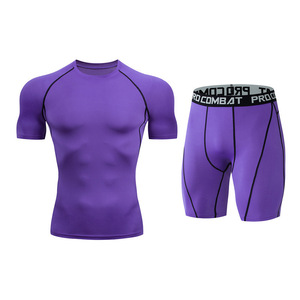 Ensemble de vêtements de sport pour hommes, été, séchage rapide, entraînement en salle de sport, course à pied, vêtements de sport ajustés, respirants, yoga, manches courtes - Product Image 4