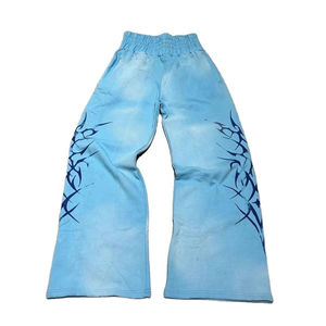 Pantalon de jogging ample et évasé pour homme en molleton de coton épais délavé à l'acide, style vintage streetwear - Product Image 2