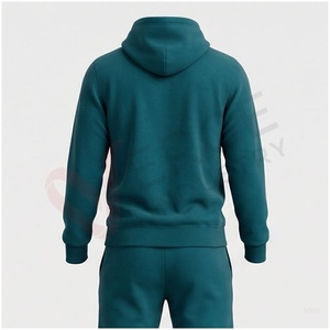 Ensemble de survêtement à capuche pour homme, couleur turquoise, manches longues, couleur unie, coupe décontractée, vêtements d'automne avec fermeture à cordon - Product Image 2