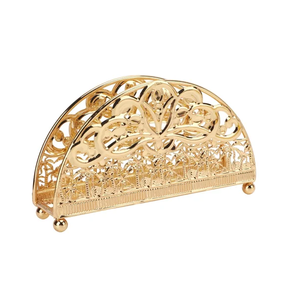 Porta pañuelos y servilletas de latón con diseño ornamentado y patas de bola, soporte decorativo para servilletas con acabado dorado. - Product Image 1