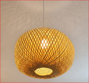 Lampe suspendue en rotin rond en bambou E27, lumière LED chaude pour salle à manger, restaurant - Product Image 1
