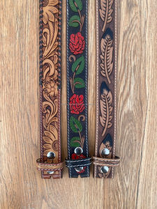Cinturones de piel de vaca genuina personalizados al por mayor, correa a presión sin hebilla, cinturones florales mecanizados a mano de alta calidad para hombres y mujeres - Product Image 3