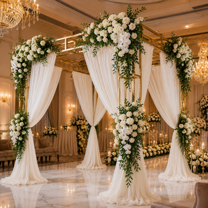 Luxury Gold Wedding Canopy <b>Frame</b> with White Drapes Floral Mandap <b>Arch</b> for Event Stage Decoration Ceremony Backdrop - Product Image 3