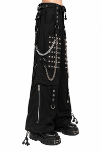 Pantalon cargo large pour homme style punk, taille haute, avec cordon de serrage et décorations rivets et chaînes, mode automne - Product Image 3