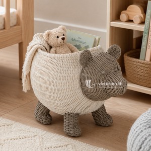 Modern Rattan Animal <b>Storage</b> Basket Luxury Wicker Hippo Bear Toy Hamper Multifunction Sustainable Standing Nursery Organizer <b>Bin</b> - Product Image 3