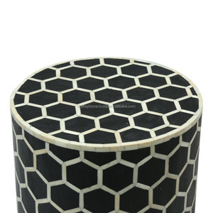 100% Real Bone Inlay <b>Bedside</b> <b>Table</b> Design Stool in <b>Black</b> Bone Inlay Side <b>Table</b> India for Living Room Furniture for home decor - Product Image 4