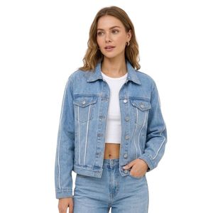 Veste en jean pour femme à manches longues 100% polyester, qualité supérieure, coupe régulière, confortable, vestes d'hiver - Product Image 3