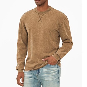 Nouvelle Arrivée 2026 – Sweat-shirt Unisexe Col Rond Effet Délavé Marron Vintage à Manches Longues Brodé 100% Coton Biologique Décontracté - Product Image 3