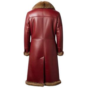 Abrigo largo de cuero genuino rojo vintage personalizado, de alta calidad, con forro de piel marrón, para hombre y mujer, ropa de invierno, abrigo largo de cuero informal. - Product Image 5