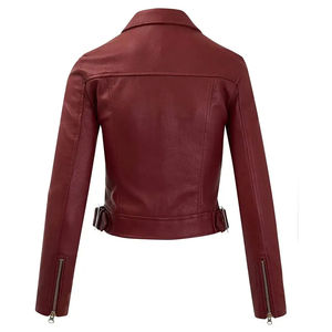 Chaqueta de Cuero Genuino de Alta Calidad para Mujer con Cuello Alto, Tela de Lana, Diseño Invernal Ecológico, Estilo Vintage de Moda - Product Image 3