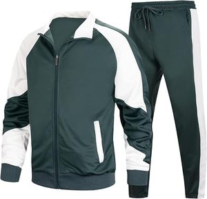 Wholesale Custom Men's Athletic Tracksuit Contrast Color Panel <b>Zip</b> Up Training Jacket <b>Jogger</b> Pants 2 Piece Set - Product Image 5