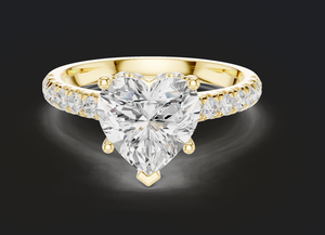 Anillo de Compromiso y Boda Elegante de Lujo con Diamantes Pavé y Halo Oculto, en Oro Sólido de 14K con Certificación IGI, en Forma de Corazón - Product Image 2