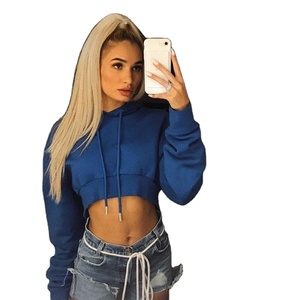 Alta calidad logotipo personalizado algodón manga larga cremallera blanco Crop Top mujeres Sudadera con capucha para gimnasio ropa Casual hombro liso - Product Image 5