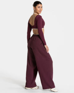 Pantalones Deportivos Anchos para Mujer, Cintura Media Elástica, Corte Holgado, Pantalones Casuales para Descansar, Logotipo Personalizado ODM, Color Borgoña - Product Image 5