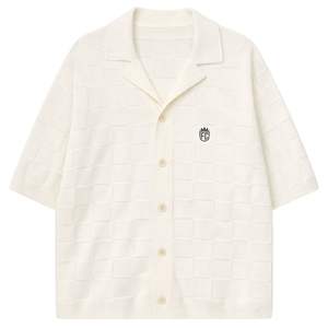 Camisa de punto a cuadros para hombre, manga corta, con botones, informal, de verano, blanca, suministro al por mayor OEM - Product Image 6