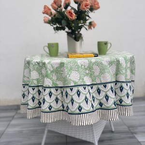 Indian Luxury Round Hand Block Printed Handmade Cotton <b>Tablecloth</b> with Floral Pattern Durable & Eco-Friendly for Sweet Home - Product Image 2