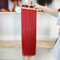 Lot de Cheveux Naturels Vietnamiens Guguhair 100% Bruts, Double Trame Faite à la Machine, Style Ondulé pour Femme, Couleur Rouge Vif, Cheveux Humains Sans Emballage