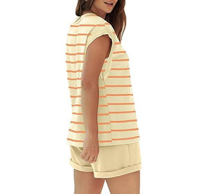 Conjunto de 2 Piezas para Mujer, Shorts y Top sin Mangas, Cuello Redondo, Rojo, Casual, Corte Regular, con Bolsillo, 100% Algodón Satinado, Impermeable, para Todas las Temporadas - Product Image 2