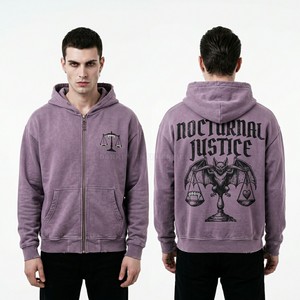 Sweat à capuche zippé noir personnalisé pour homme, effet vieilli, avec motif château gothique monastique, coupe oversize, streetwear, en molleton épais, esthétique sombre, OEM - Product Image 5