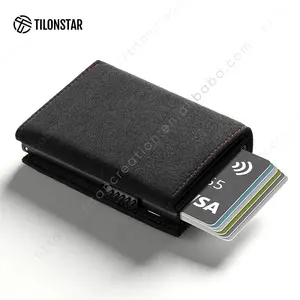 TILONSTAR TVC302a Alcantara Leather Card Holder Wallet Rfid Blocking Trifold Rfid Pop Up Card Holder