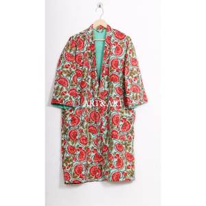 Peignoir Kimono de Luxe Vintage pour Femme, Broderie Kantha Faite Main, 100% Coton, Motif Floral, Vêtement de Nuit d'Été, Qualité Supérieure, Respirant - Product Image 2