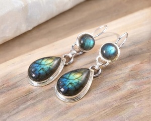 Pendientes de Labradorita Natural de Sunrise Jewellery, Plata de Ley 925, Hechos a Mano, Estilo Vintage, con Piedras Preciosas Ortodoxas, para Mujer - Product Image 1