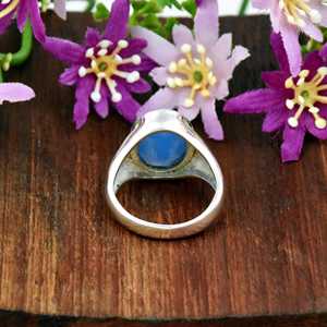 Bague pour homme en calcédoine bleue naturelle, forme ovale, bague Stignet, bijoux faits à la main, bague en argent sterling 925, bijoux pour homme - Product Image 5