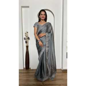 Hermoso vestido de noche Stone Work Saree para fiestas - Product Image 5
